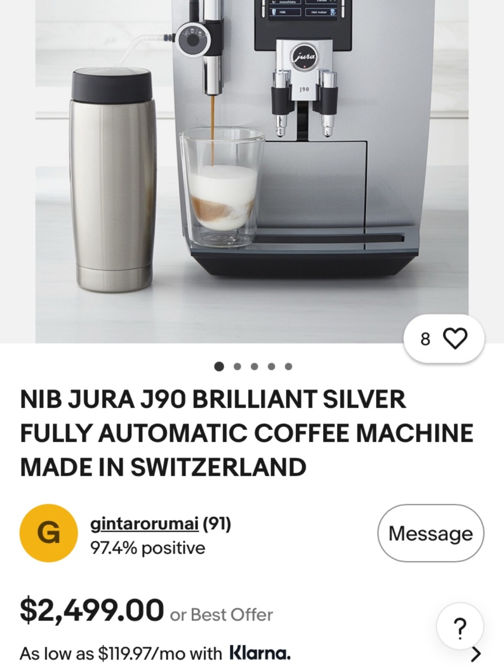 J90 Brilliant Silver Fully Automatic Coffee Machine - Silver
